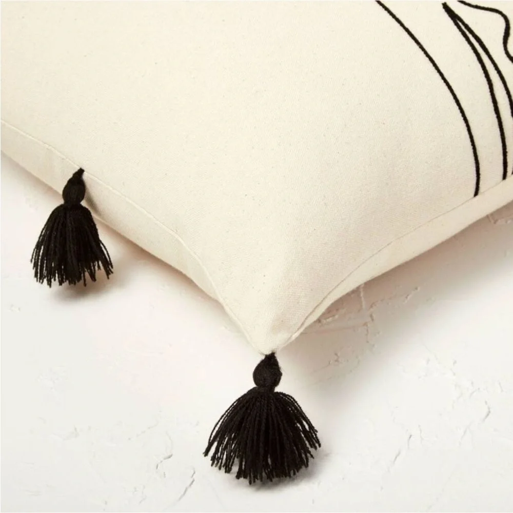 Opalhouse Oversized Oblong Embroidered Decorative Throw Pillow Natural/Black - Picture 4 of 4